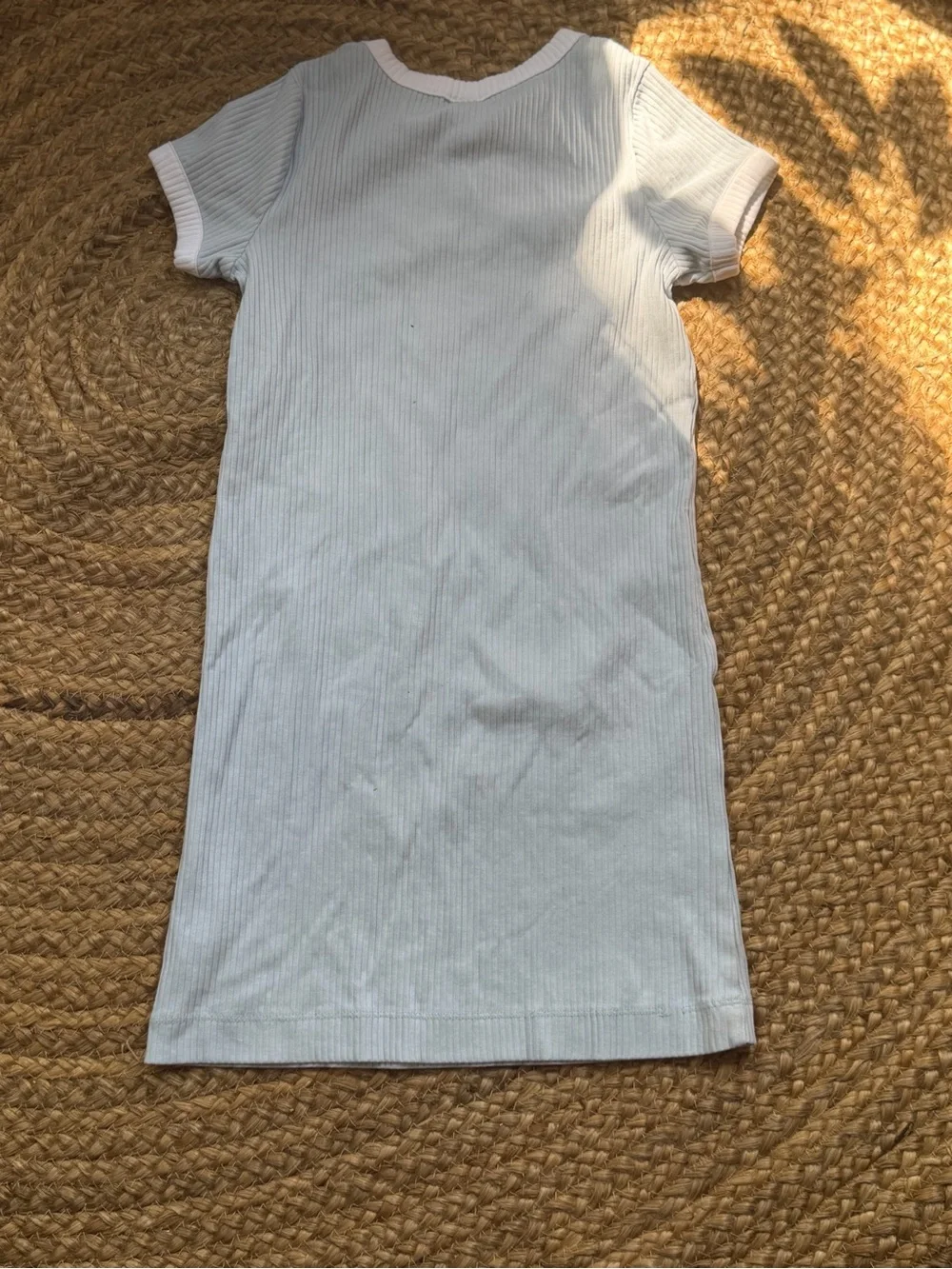 Girls Ribbed Short Sleeve Shift Dress - White